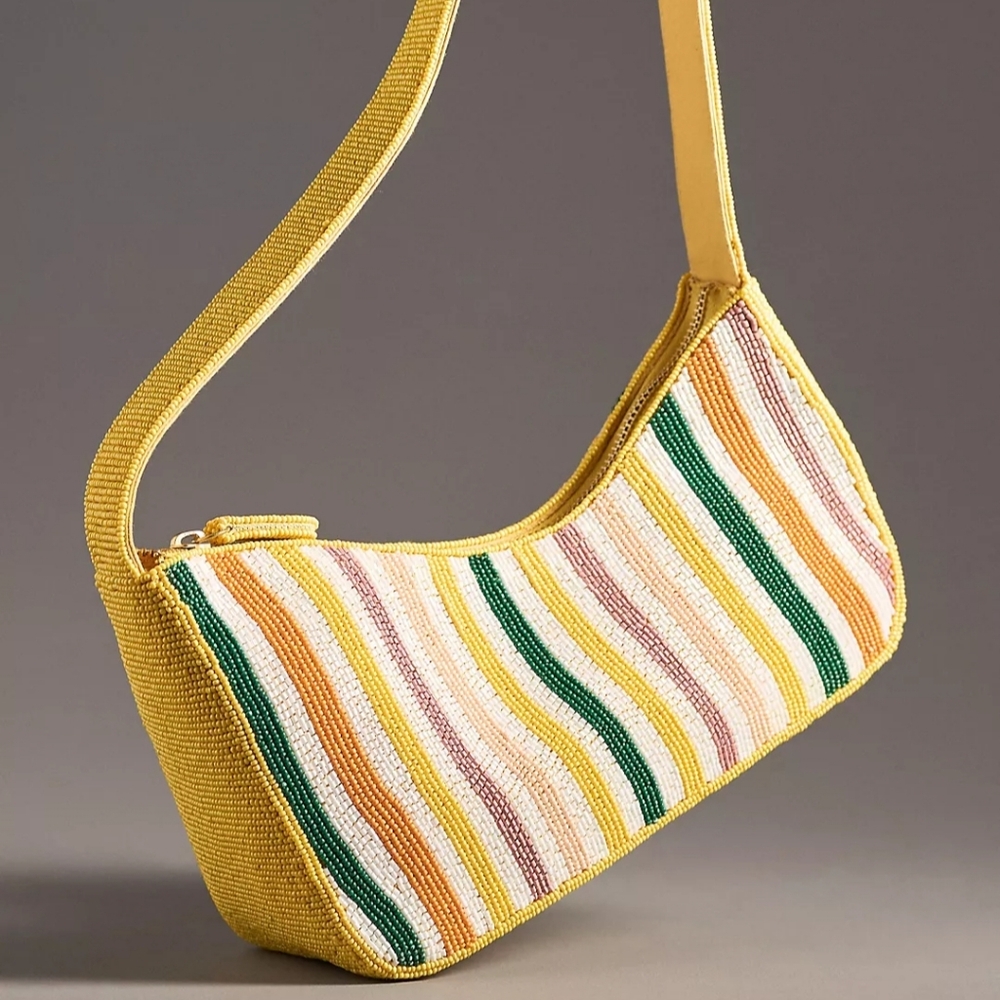 🌼 NWT Anthropologie asymmetrical beaded multicolour stripe bag
